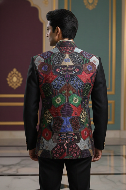 Men'sMulticolor Patchwork Bandhgala Jacket