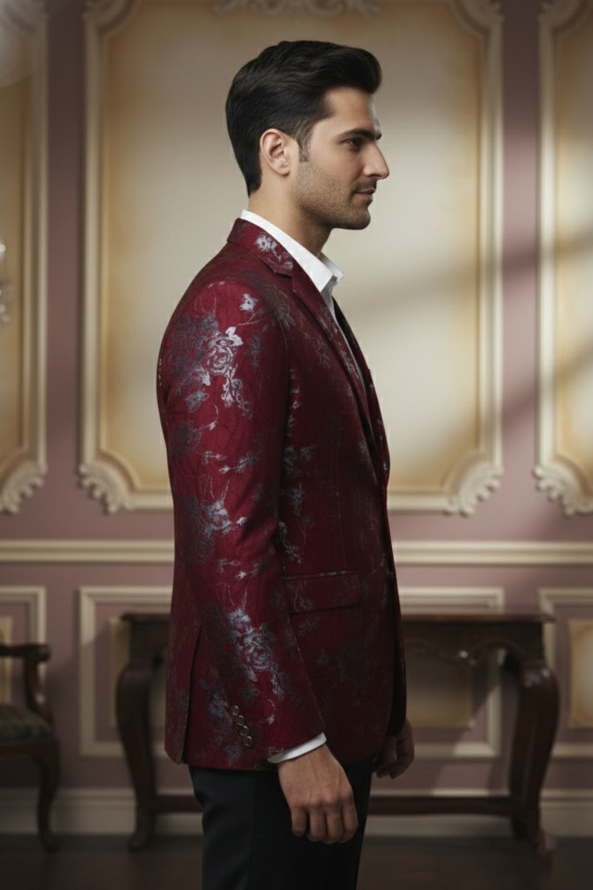Imperial Maroon Floral , Luxe Evening Blazer