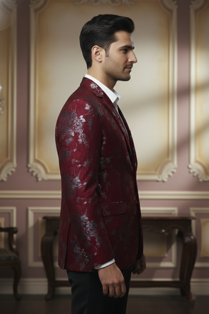 Imperial Maroon Floral , Luxe Evening Blazer