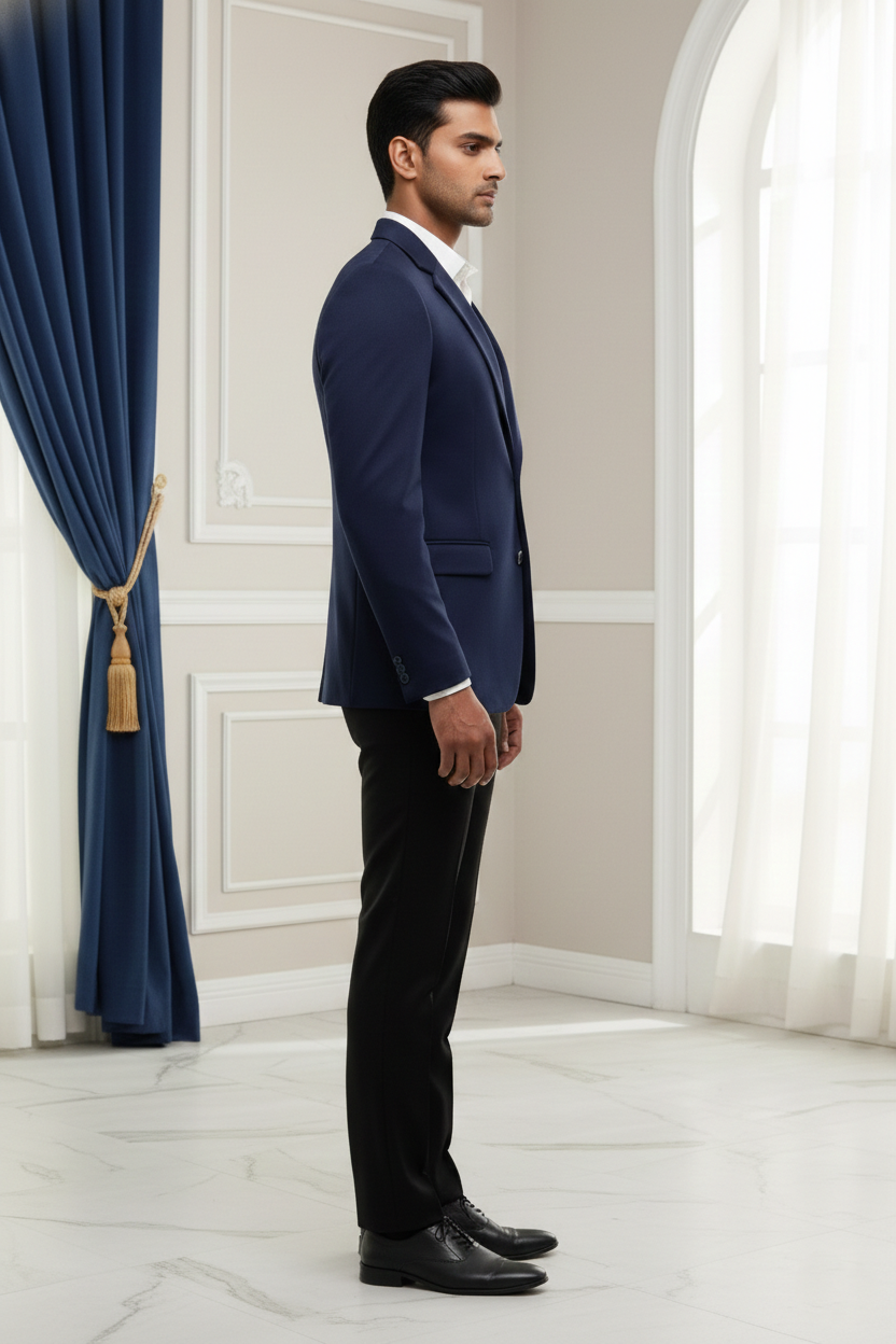 Men'sNavy Blue Solid Formal Blazer