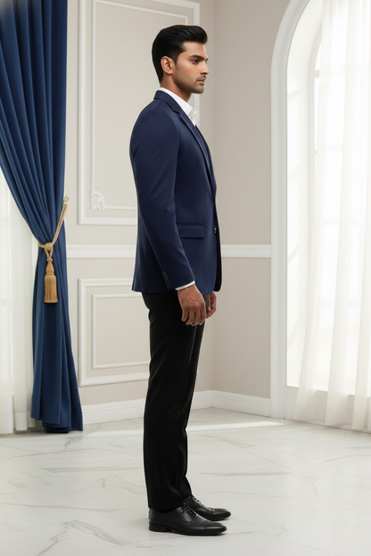 Men'sNavy Blue Solid Formal Blazer