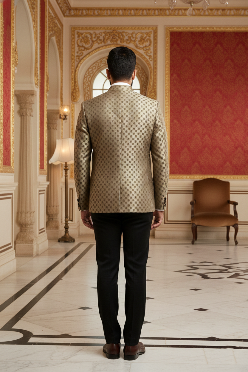 Men's Premium Gold Jacquard Jodhpuri Safari Jacket