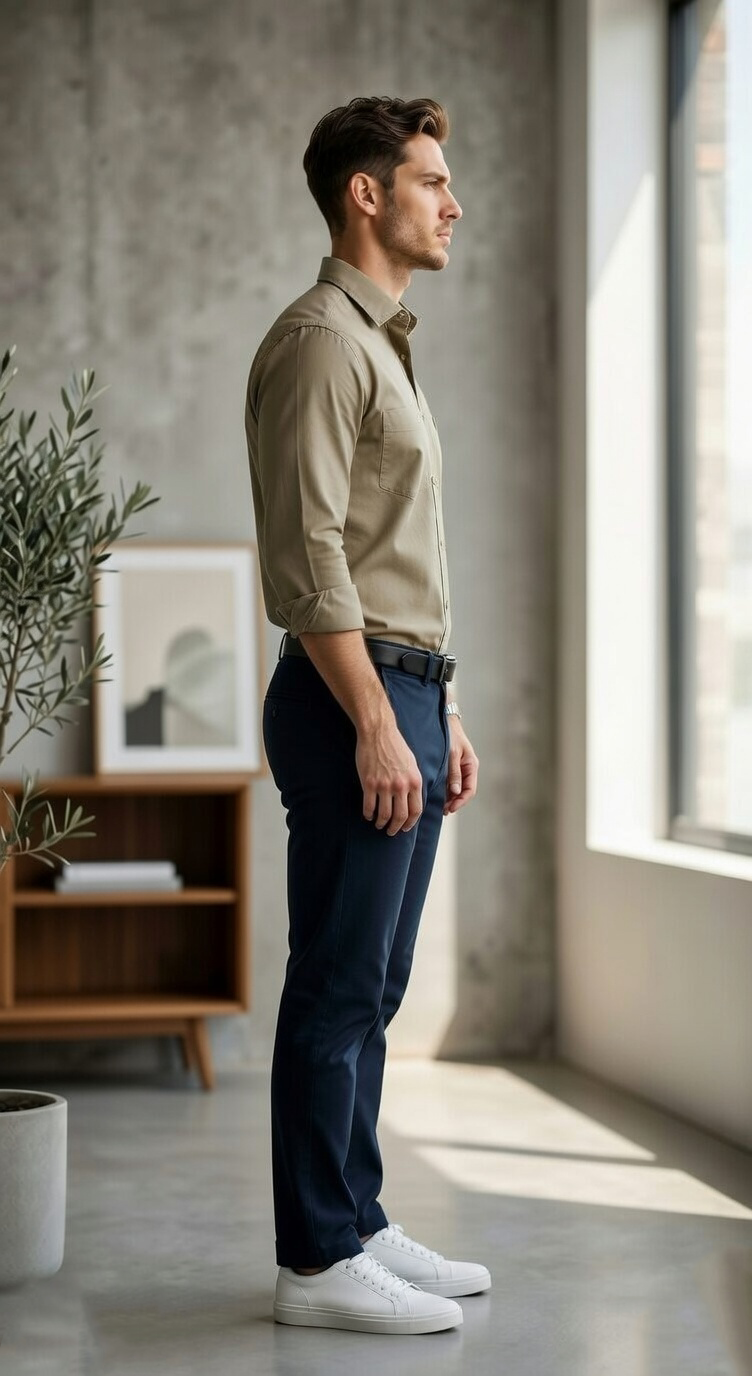 Men'sSlim-Fit Khaki Cotton Oxford , The Essential Casual Button-Down