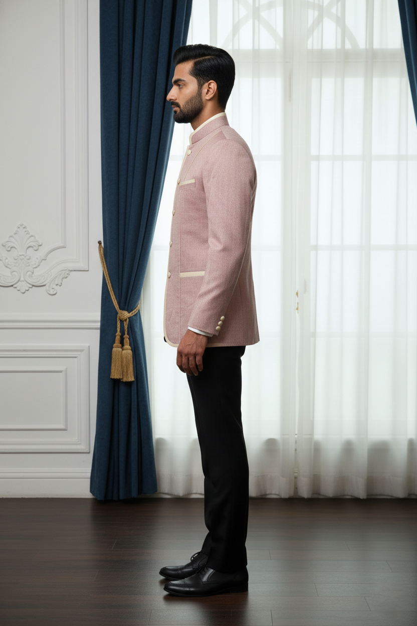 Men’s Blush Pink Linen Nehru Jacket