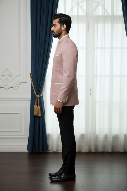 Men’s Blush Pink Linen Nehru Jacket