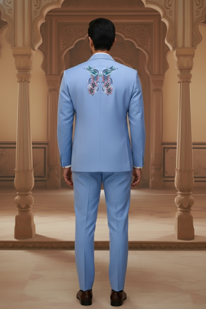 Royal Blue Designer Blazer with Rose Garden Floral Embroidery , Premium Slim Fit Wedding Tuxedo