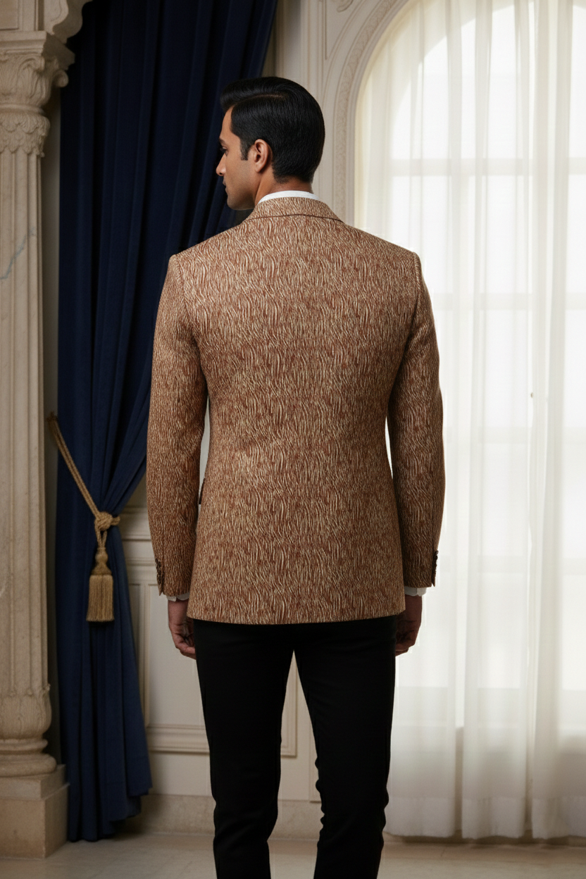 Men'sBrown Abstract Print Party Blazer