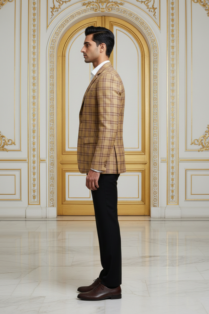 Men's Premium Khaki Checkered Jacquard Blazer