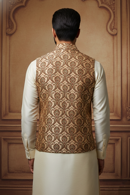 Men’s Vintage Brocade Damask Waistcoat – Formal Victorian Style Vest