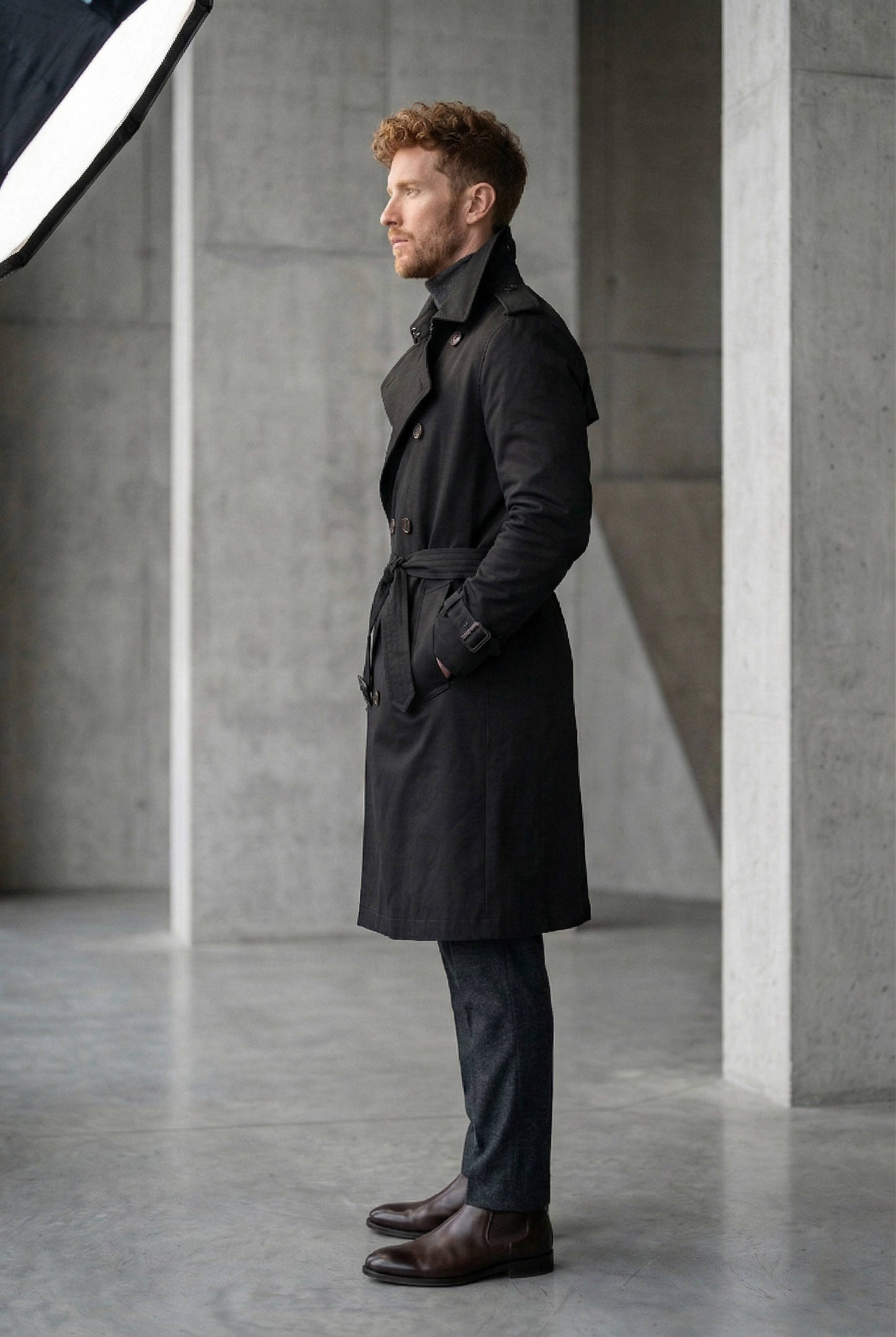 Men'sOnyx Black Belted Slim-Fit Trench Coat