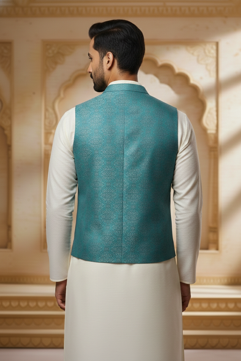 Men’s Blue Nehru Jacket | Classic Slim Fit Ethnic Waistcoat