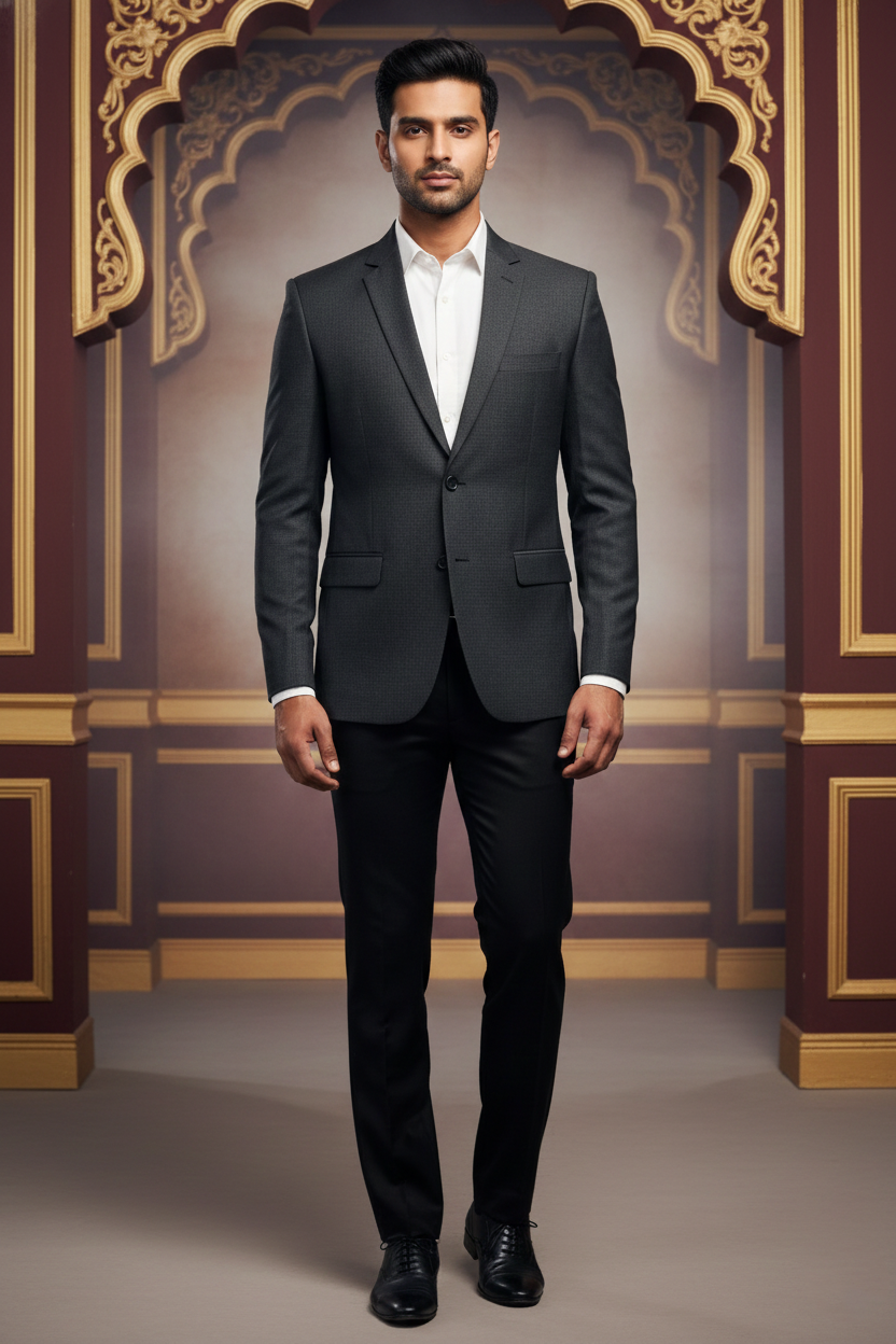 Black Two-Button Formal Suit Jacket