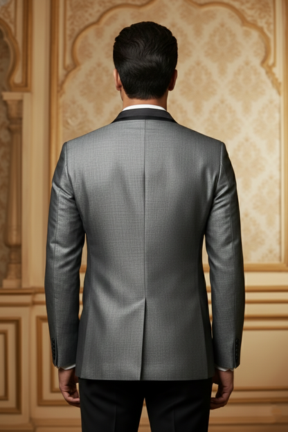 Men's Metallic Grey Slim Fit Tuxedo  Blazer with Satin Trim