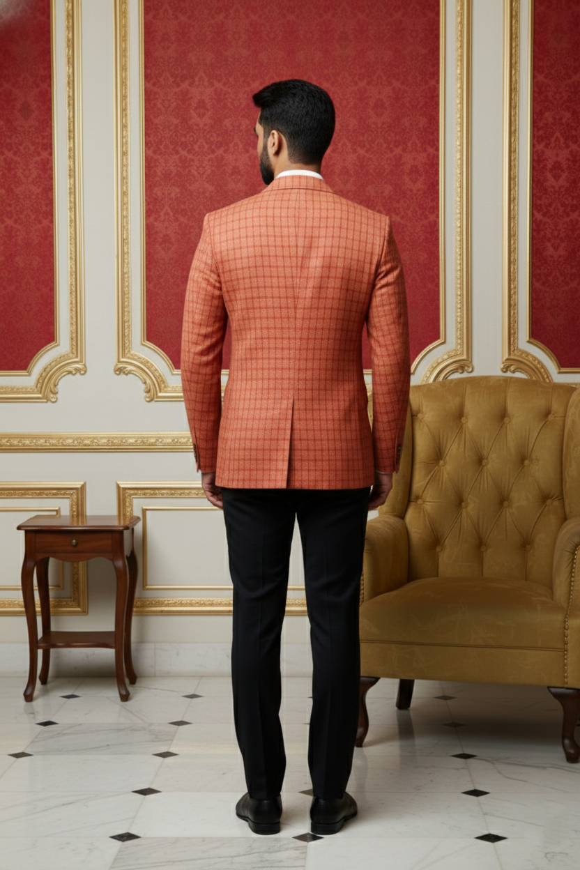 Red-Orange Grid Pattern Blazer