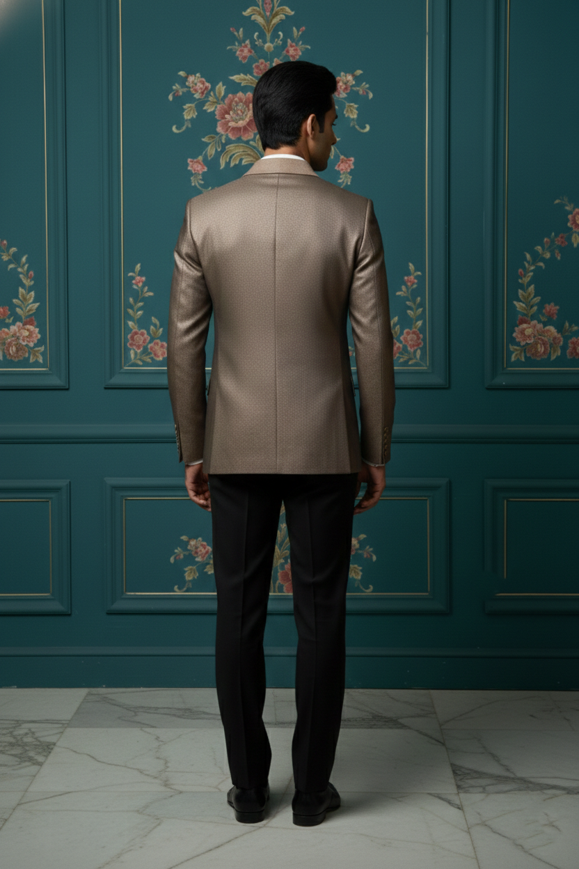 Men'sPremium Bronze Metallic Double-Breasted Blazer , Luxury Slim-Fit Formal Tuxedo Jacket