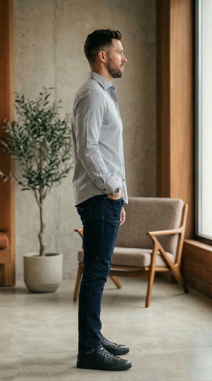 Men'sSlim-Fit Casual Shirt in Light Steel Blue