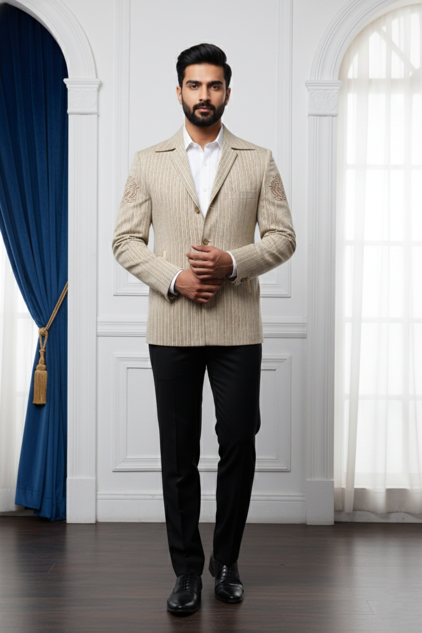 Men'sBeige Striped Designer Jacket