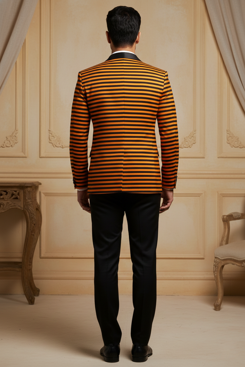 Orange & Black Striped Sculpted-Lapel Blazer