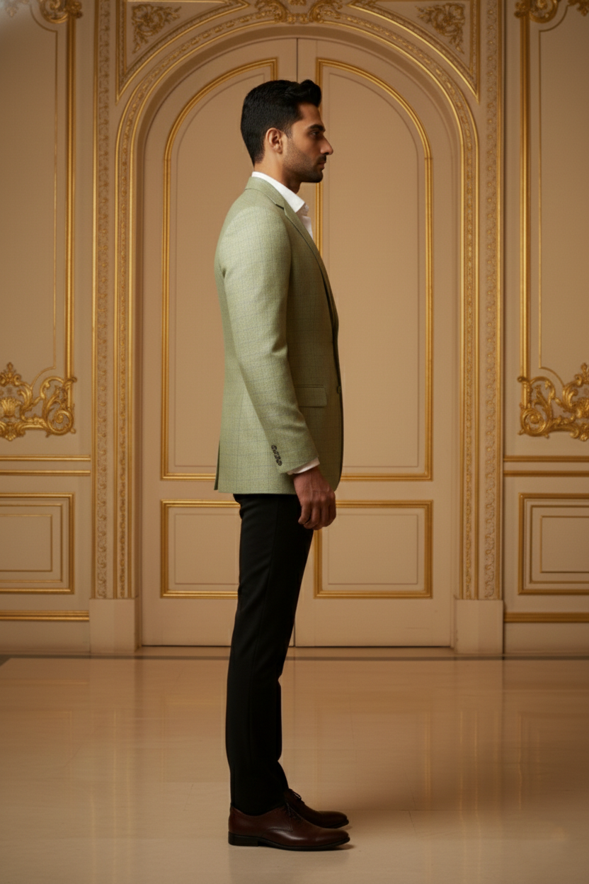 Men's Sage Green Jacquard Slim Fit Blazer
