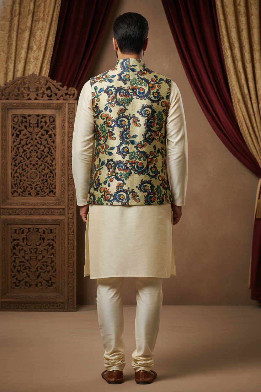 Artisanal Fusion: The Sage Silk Embroidered Nehru Jacket