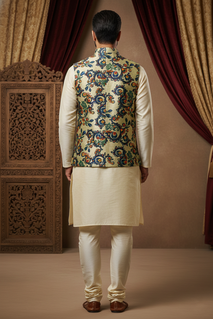 Artisanal Fusion: The Sage Silk Embroidered Nehru Jacket