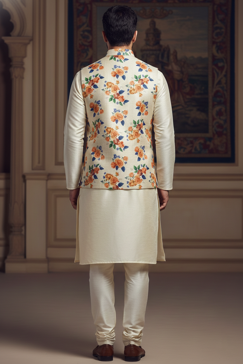 Efflorescent Elegance: The Tropical Hibiscus Nehru Jacket