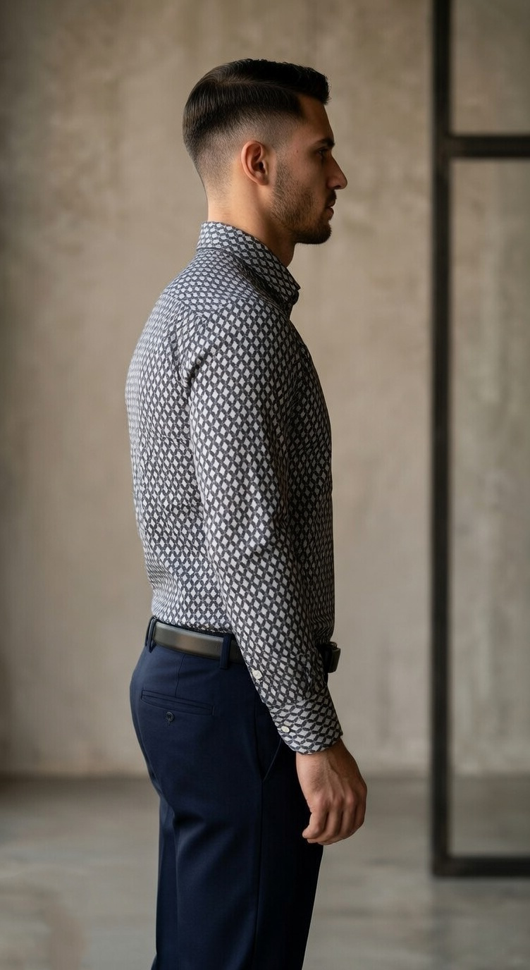 Men'sDesigner Slim-Fit Micro-Medallion Geometric Shirt