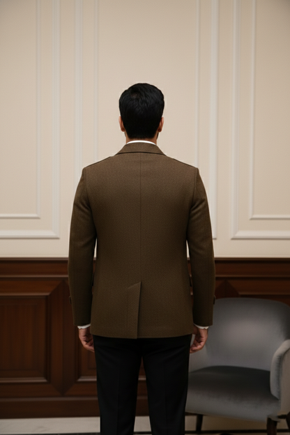 Men's Premium Brown Jacquard Textured Blazer Jacket
