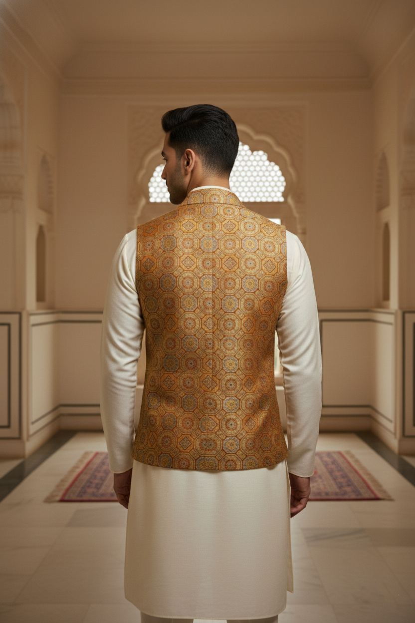 Men’s Brown Designer Waistcoat | Red & Blue Work Slim Fit Festive Vest