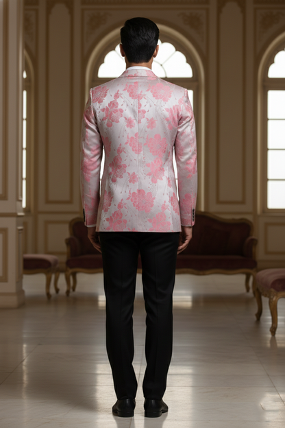 Light Pink Floral Blazer with Notched Lapel & Two-Button Closure