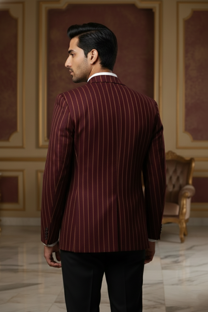 Men'sPremium Maroon Vertical Pinstripe Jacquard Blazer