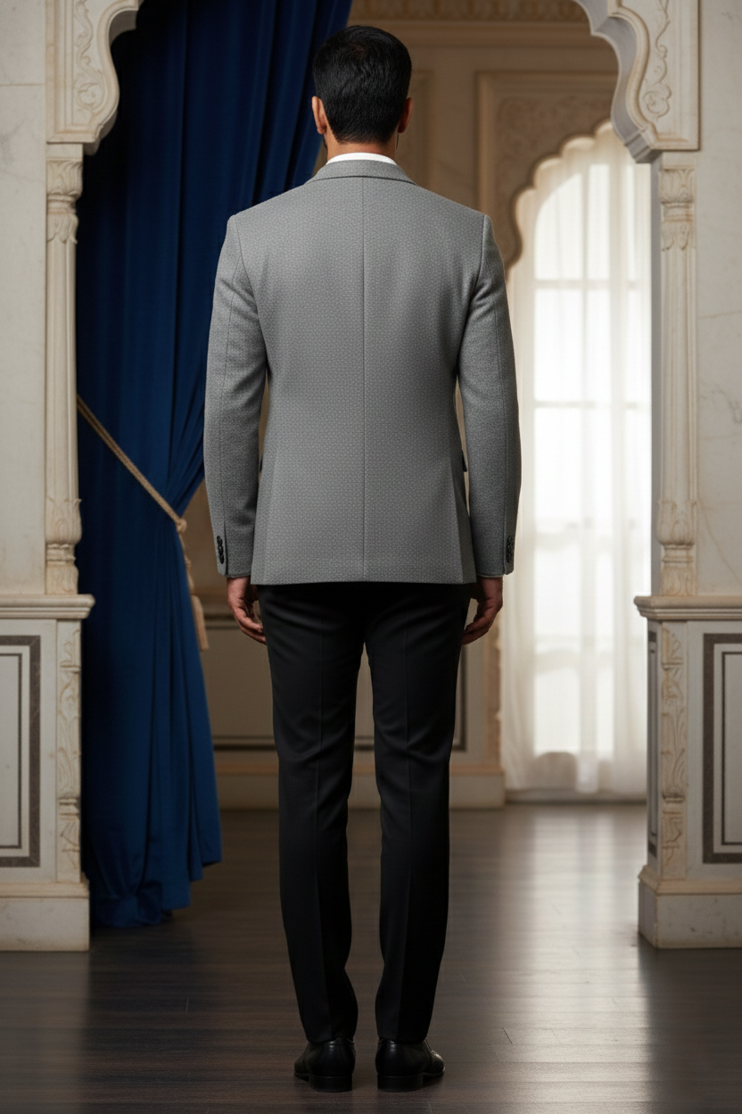 Men'sGrey Textured Single-Button Blazer