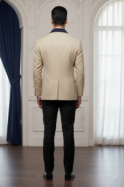 Men'sBeige Contrast Collar Buttoned Blazer