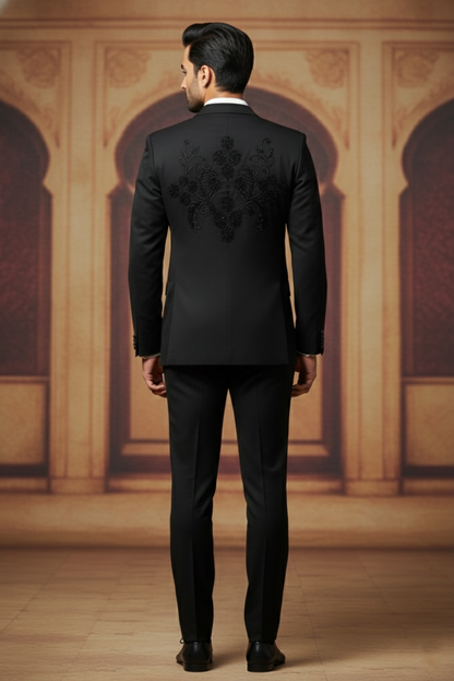 Men'sBlack Floral Embroidered Designer Blazer