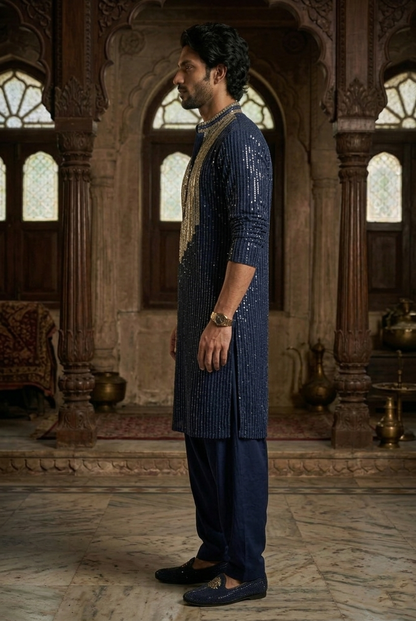 Navy Blue Heavy Sequin Designer Kurta Pajama