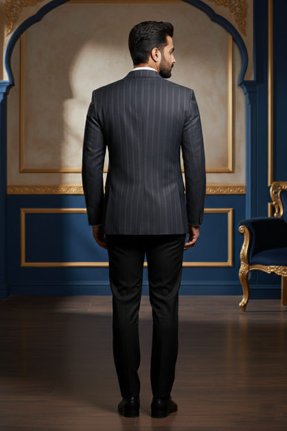 Dark Pinstripe Double-Breasted Suit  Jacket
