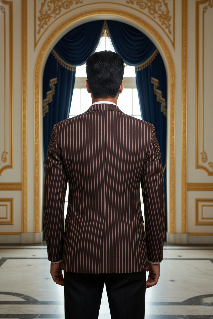 Men's Premium Brown Pinstripe Jacquard Blazer