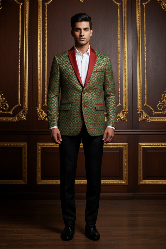 Emerald & Crimson Brocade Heritage Tuxedo Blazer