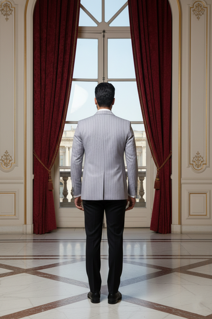 Men's Light Grey & Purple Pinstripe  3-Piece Suit