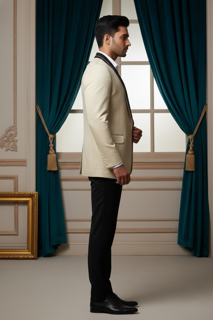 Men's Premium Cream Jacquard Tuxedo 3-Piece Suit Set