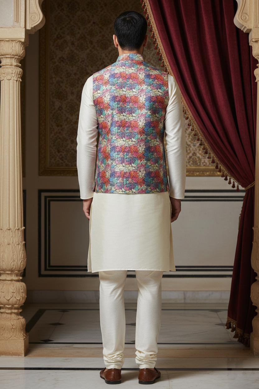 Prism of Petals: The Multicolored Mosaic Nehru Jacket