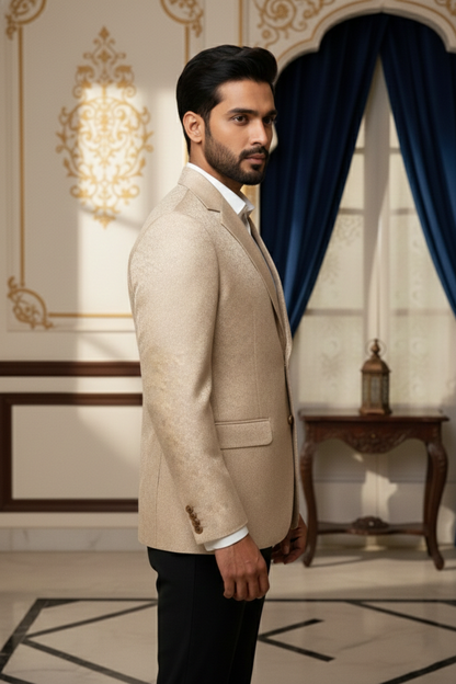 Men's Premium Champagne Gold Jacquard Blazer