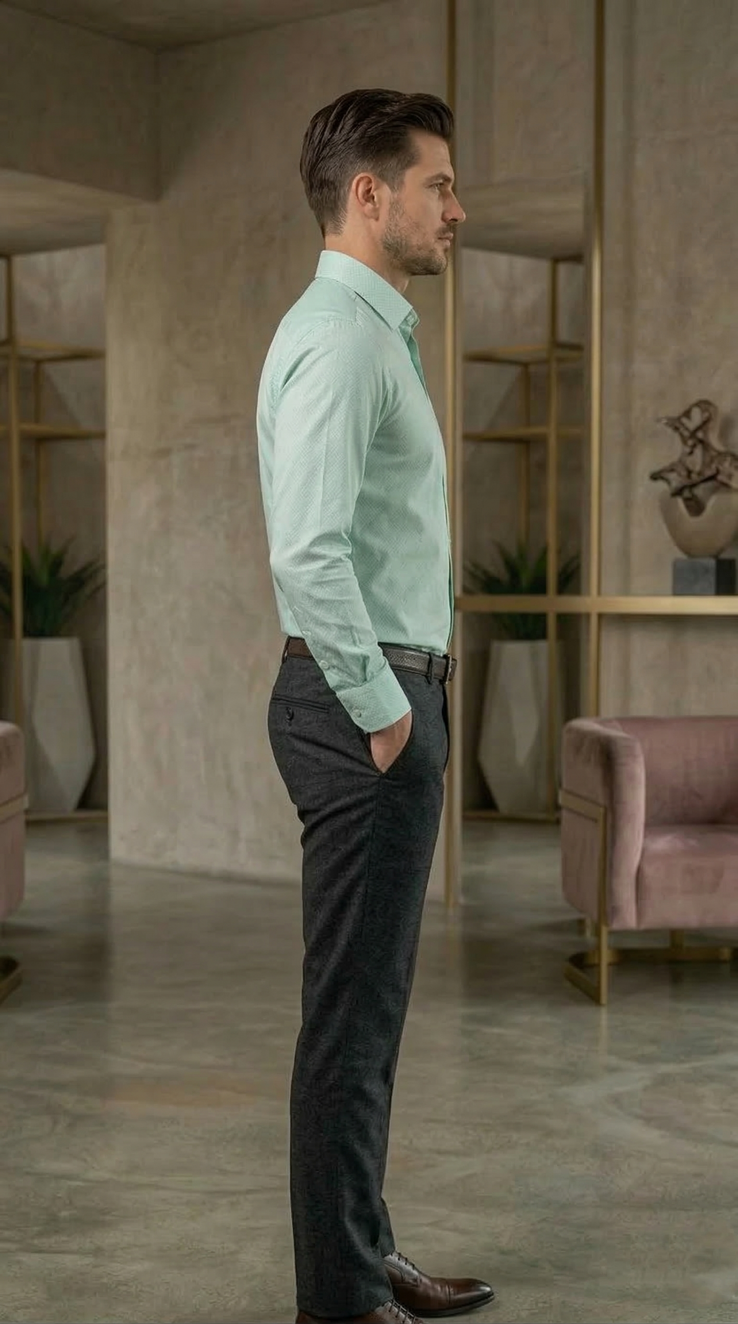Men'sDesigner Slim-Fit Diamond-Weave Shirt , Pistachio Mint