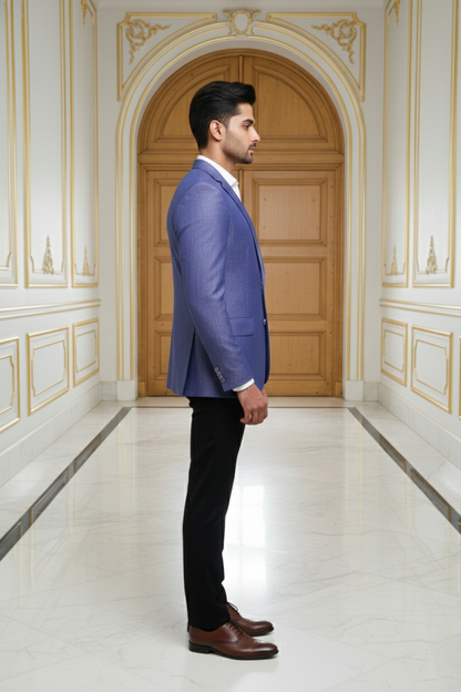 Men's Royal Blue Textured Jacquard Blazer