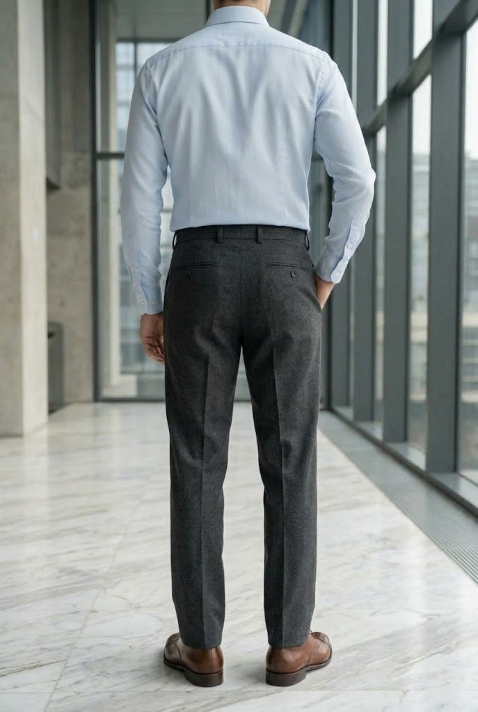 Men'sCharcoal Herringbone Wool Dress Trousers