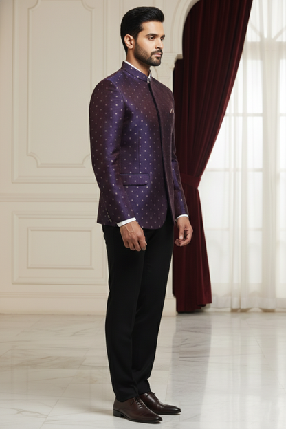 Royal Wine Textured Jodhpuri Bandhgala Blazer