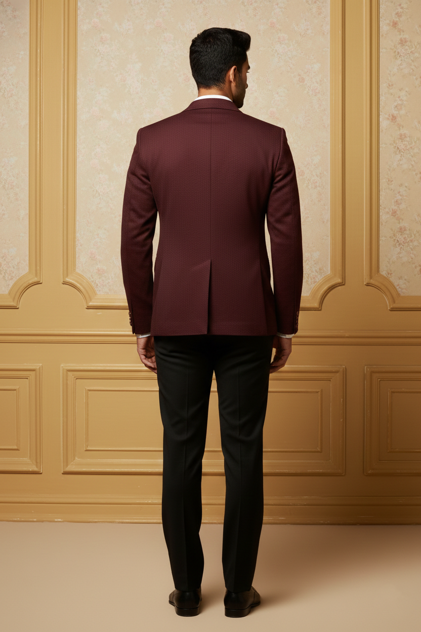 Men'sSlim-Fit Textured Burgundy Knit Blazer