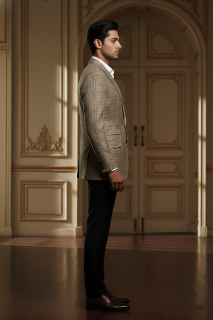 Men's Premium Beige Textured Jacquard Blazer