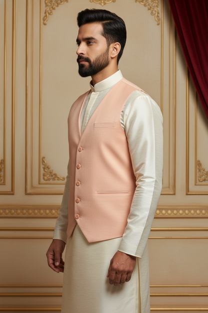 Men’s Peach Solid Formal Waistcoat | Slim Fit Classic Vest