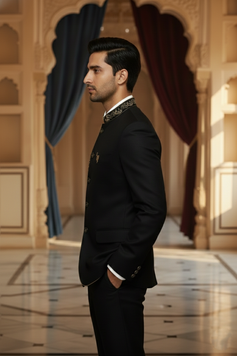 Men'sBlack Scorpion Embroidered Bandhgala